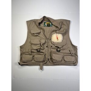 Cabelas Fishing Vest Mens L/XL Tan MultiPocket Utility Fly Patch Gorpcore 940242
